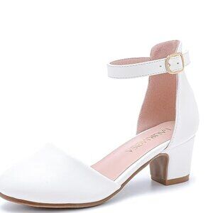 LAURMOSA - Girls Dress Shoes, size 1 US little kids, color white.